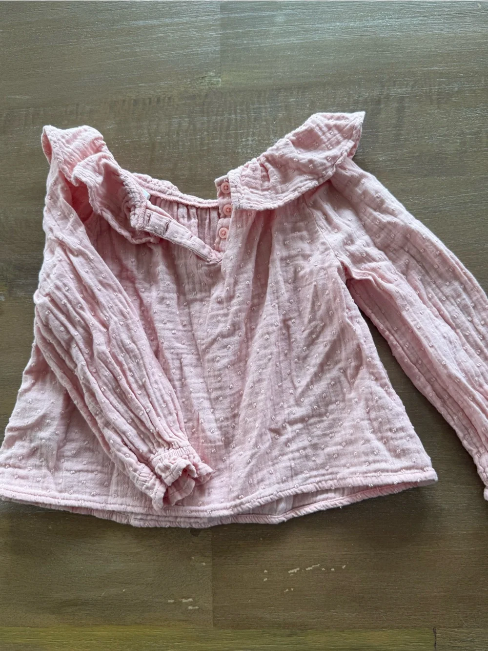 GAP Light Pink Ruffle Collar Long-Sleeve Blouse